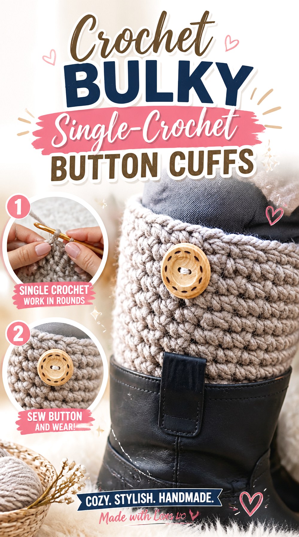 Crochet Bulky Single Crochet Button Cuffs
