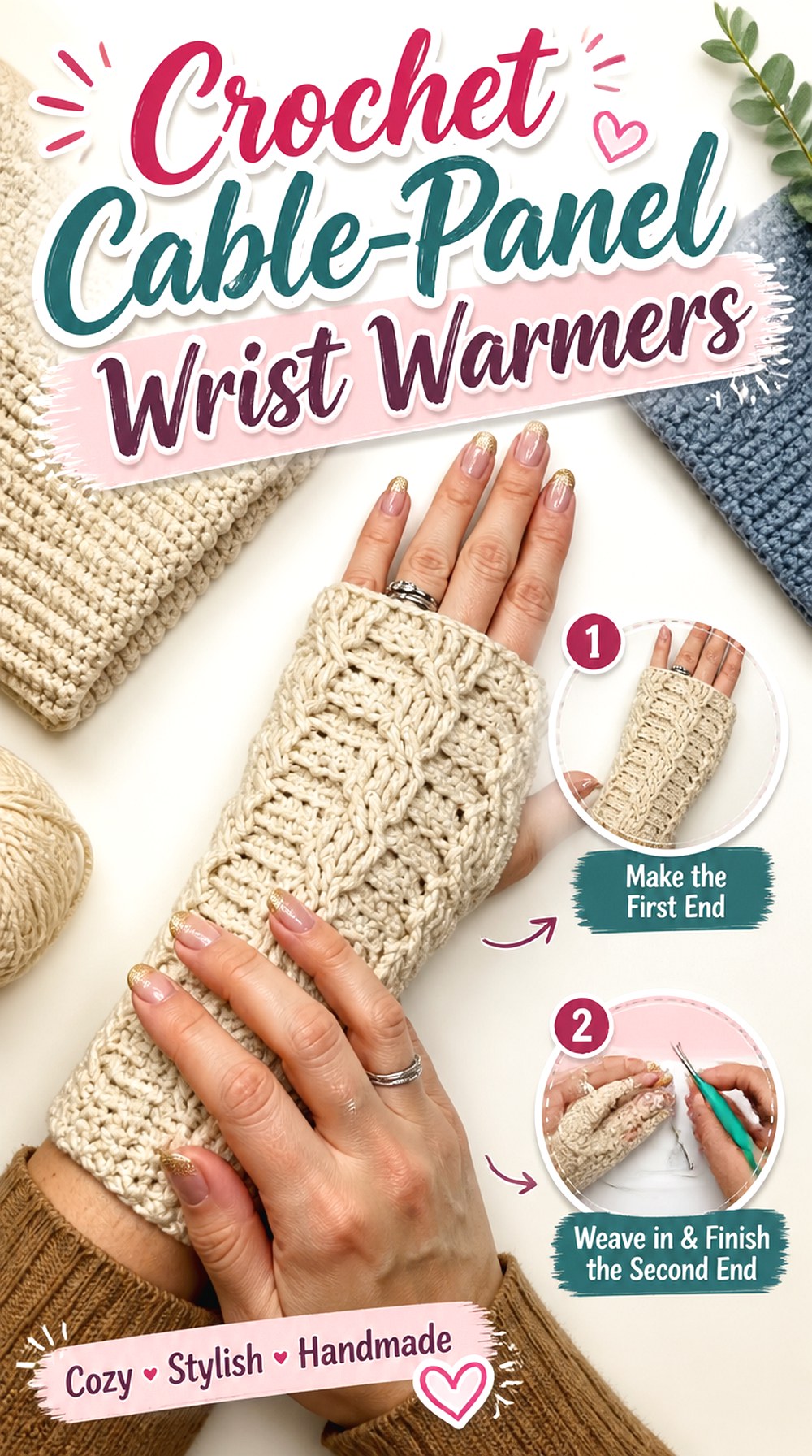 Crochet Cable Panel Wrist Warmers