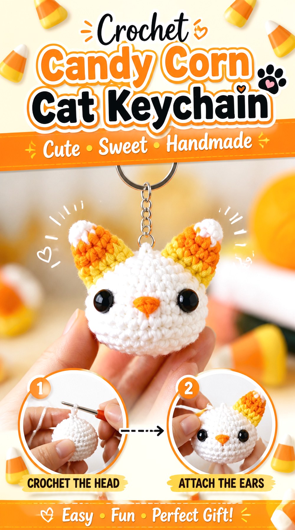Crochet Candy Corn Cat Keychain