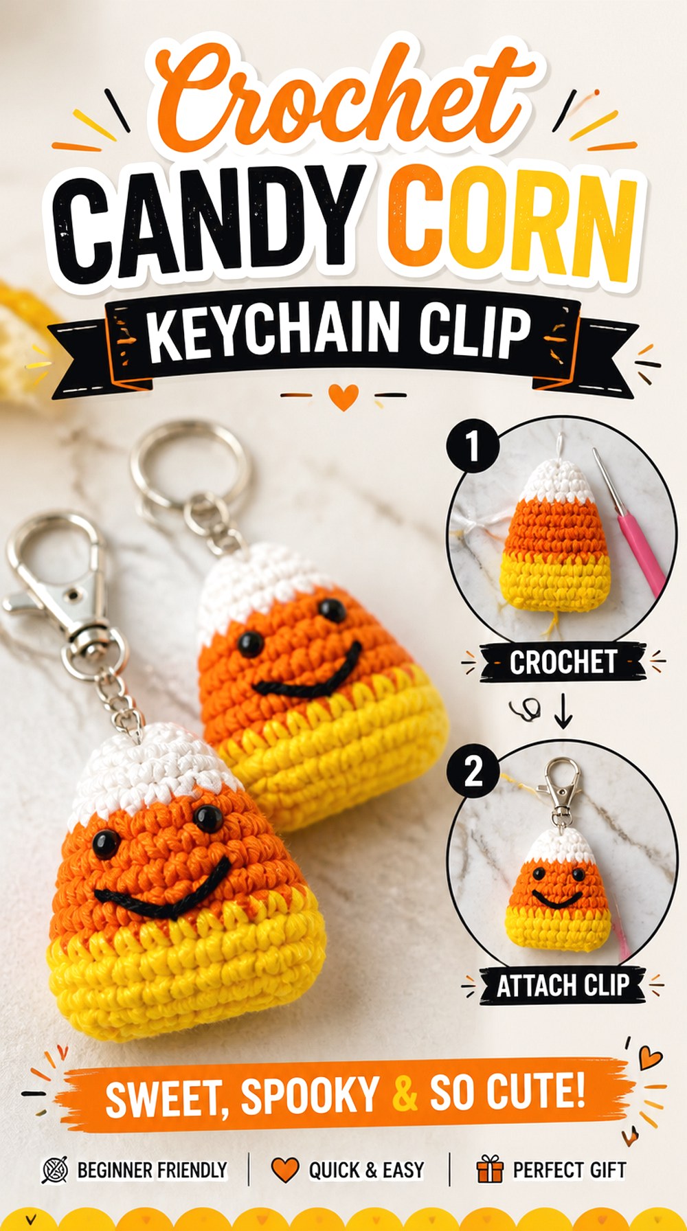 Crochet Candy Corn Keychain Clip