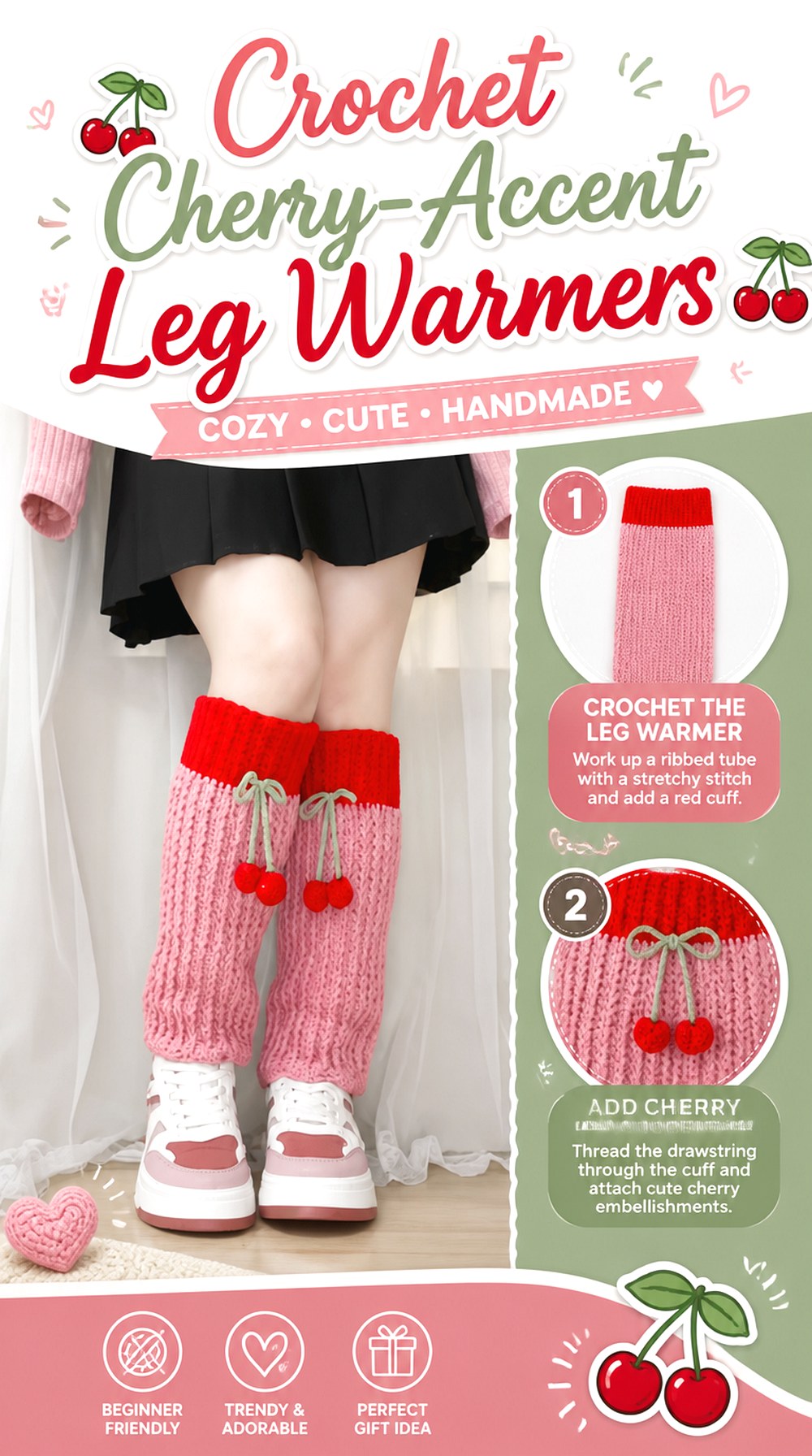 Crochet Cherry Accent Leg Warmers