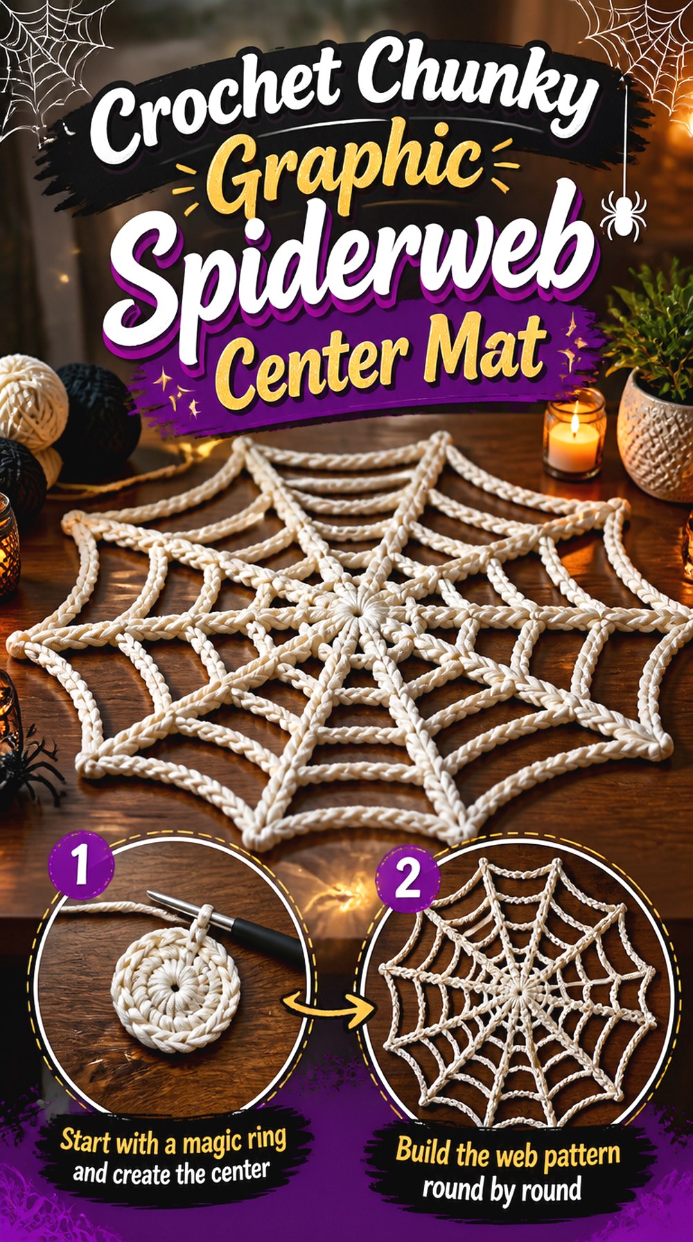 Crochet Chunky Graphic Spiderweb Center Mat
