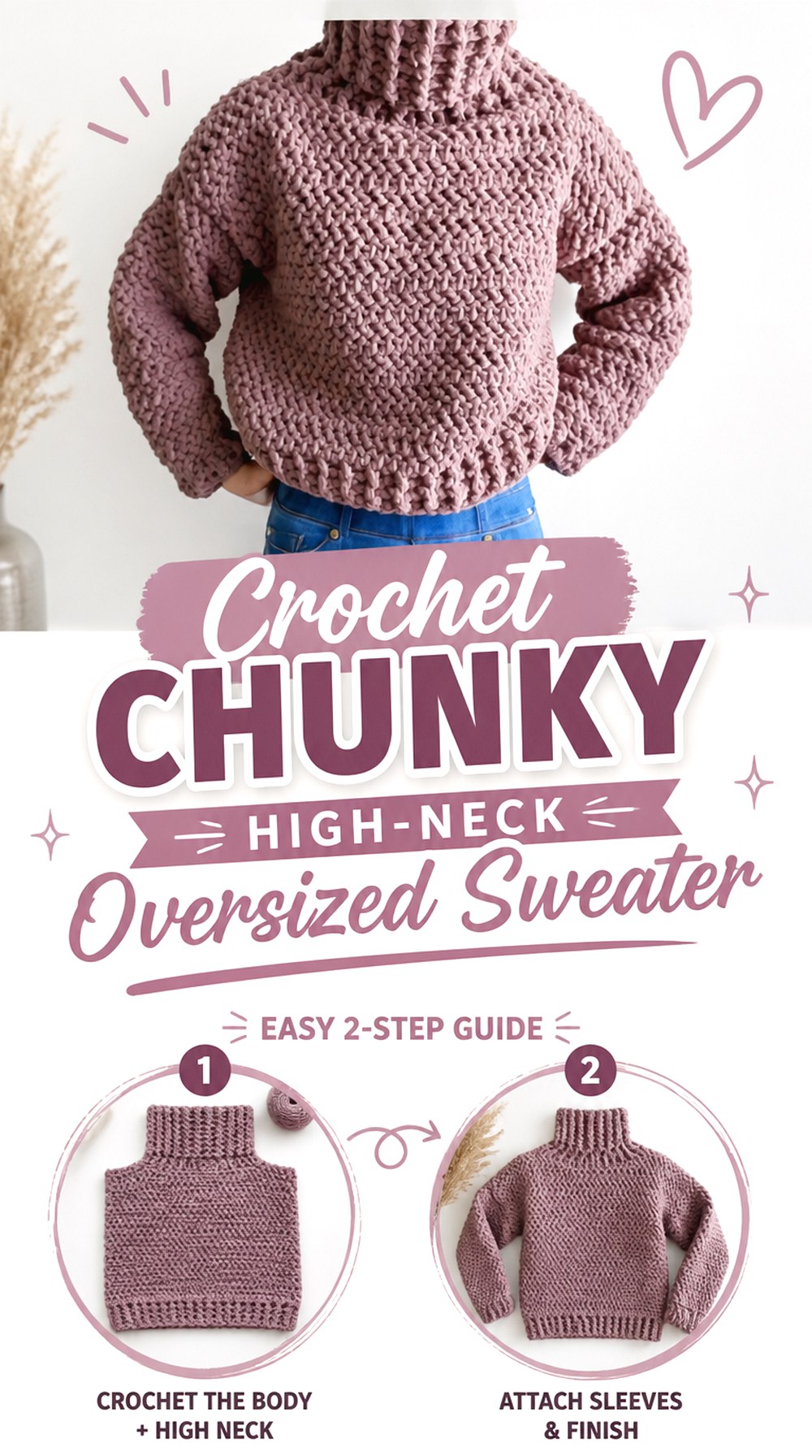 Crochet Chunky High Neck Oversized Sweater