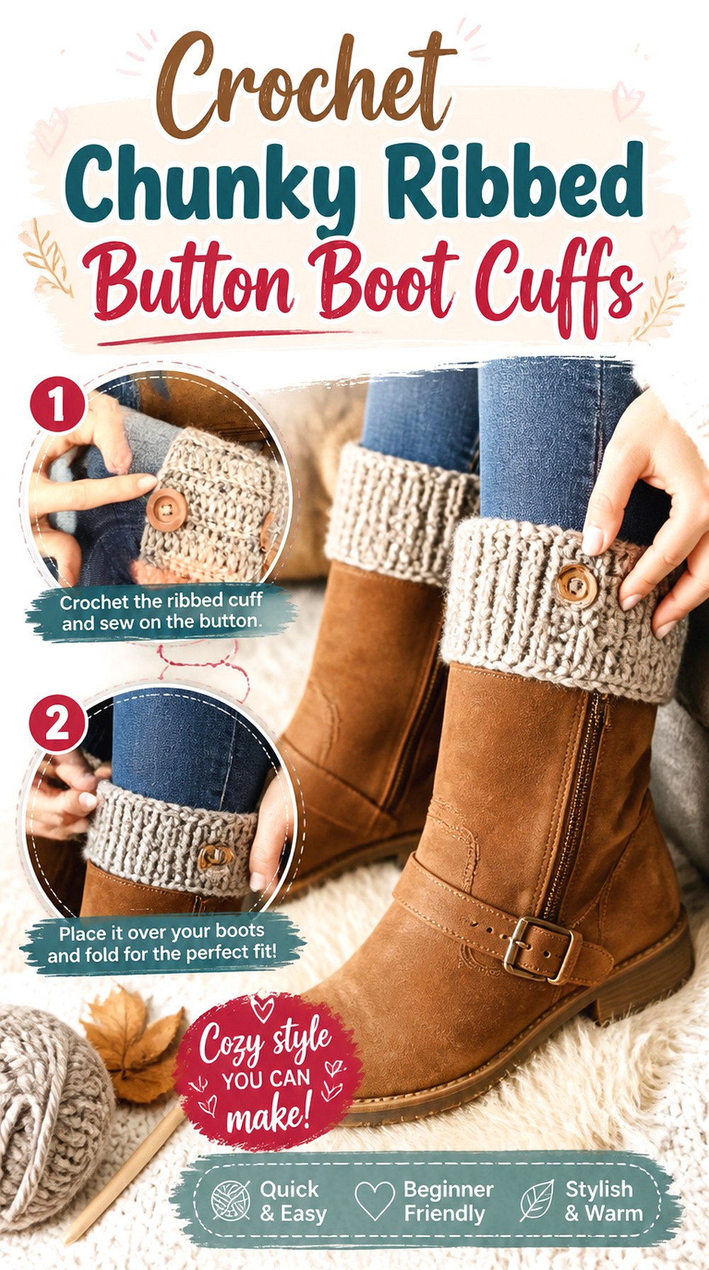 Crochet Chunky Ribbed Button Boot Cuffs