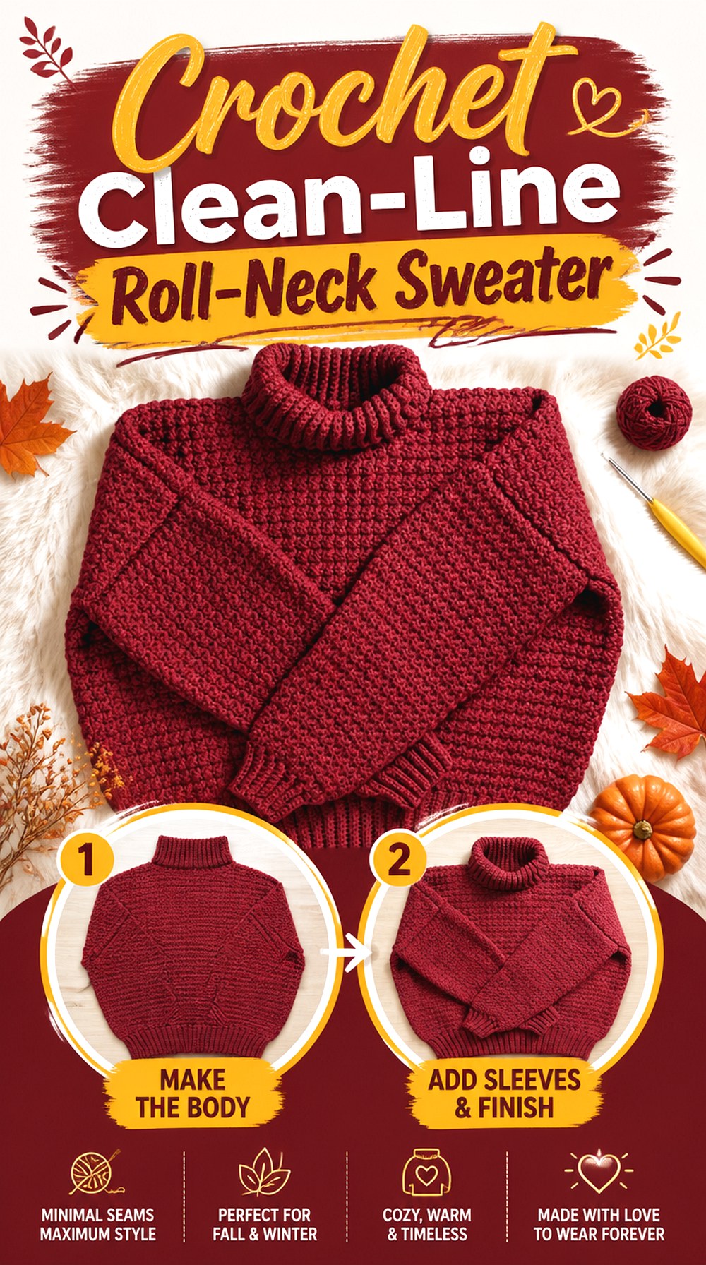 Crochet Clean Line Roll Neck Sweater
