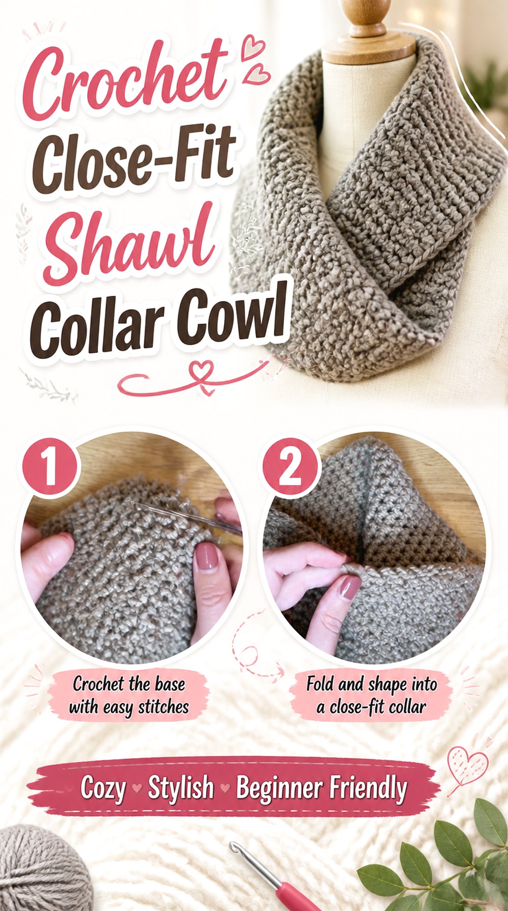 Crochet Close Fit Shawl Collar Cowl
