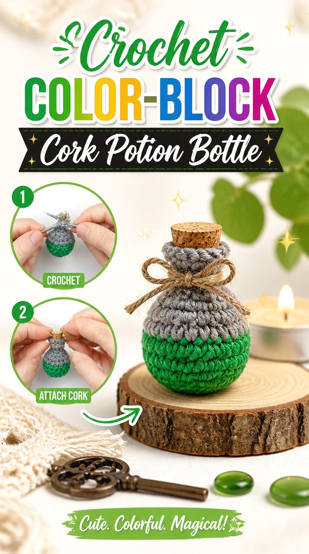Crochet Color Block Cork Potion Bottle