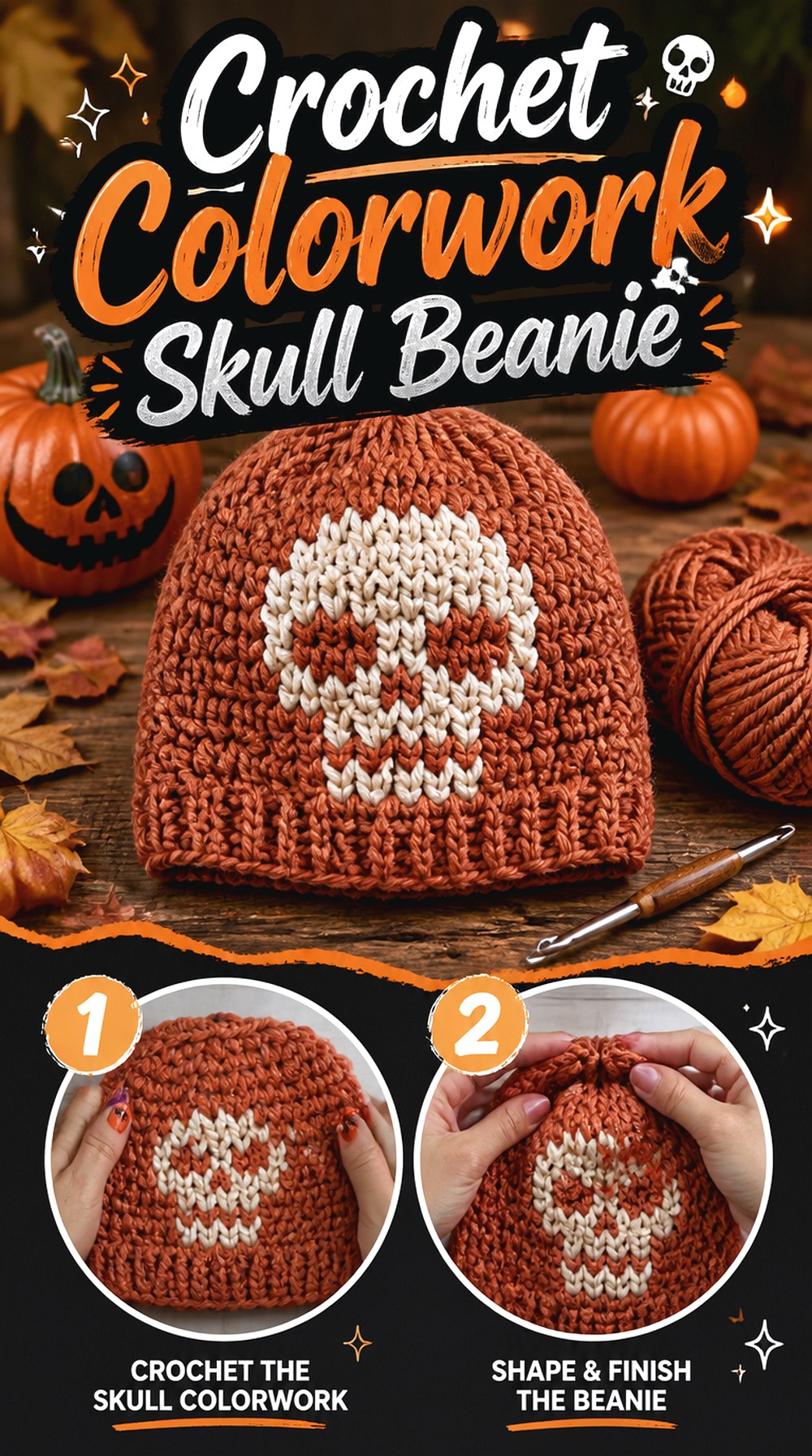 Crochet Colorwork Skull Beanie