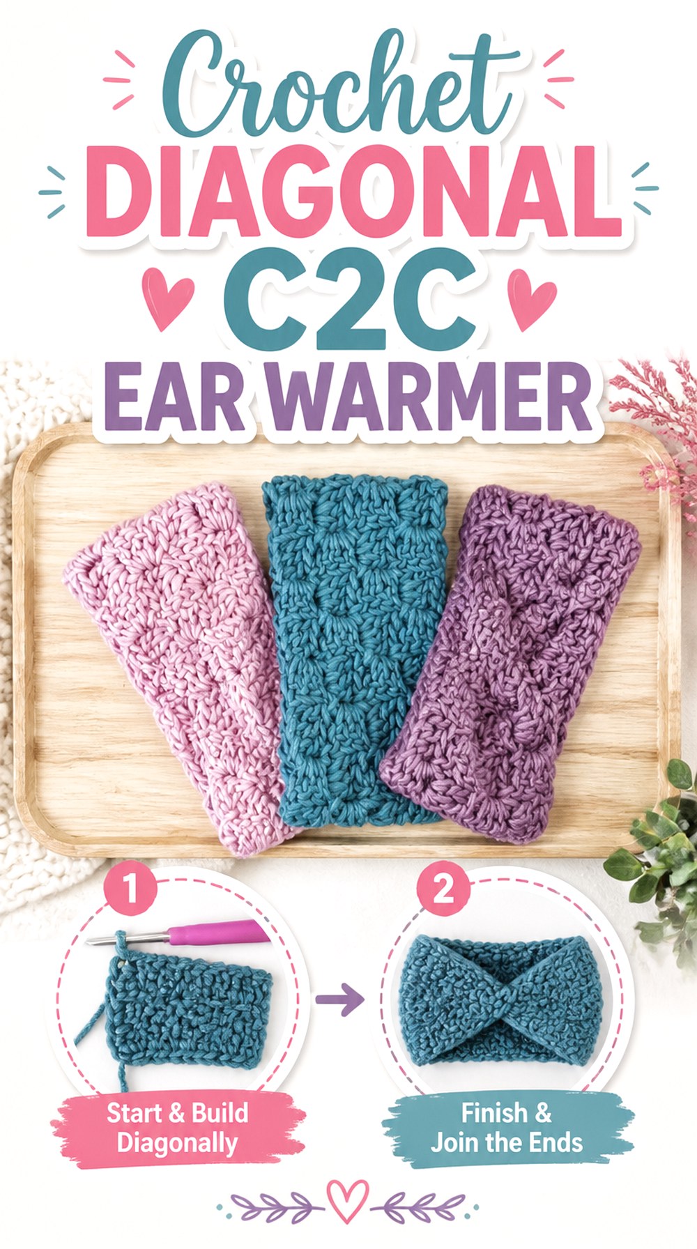 Crochet Diagonal CC Ear Warmer