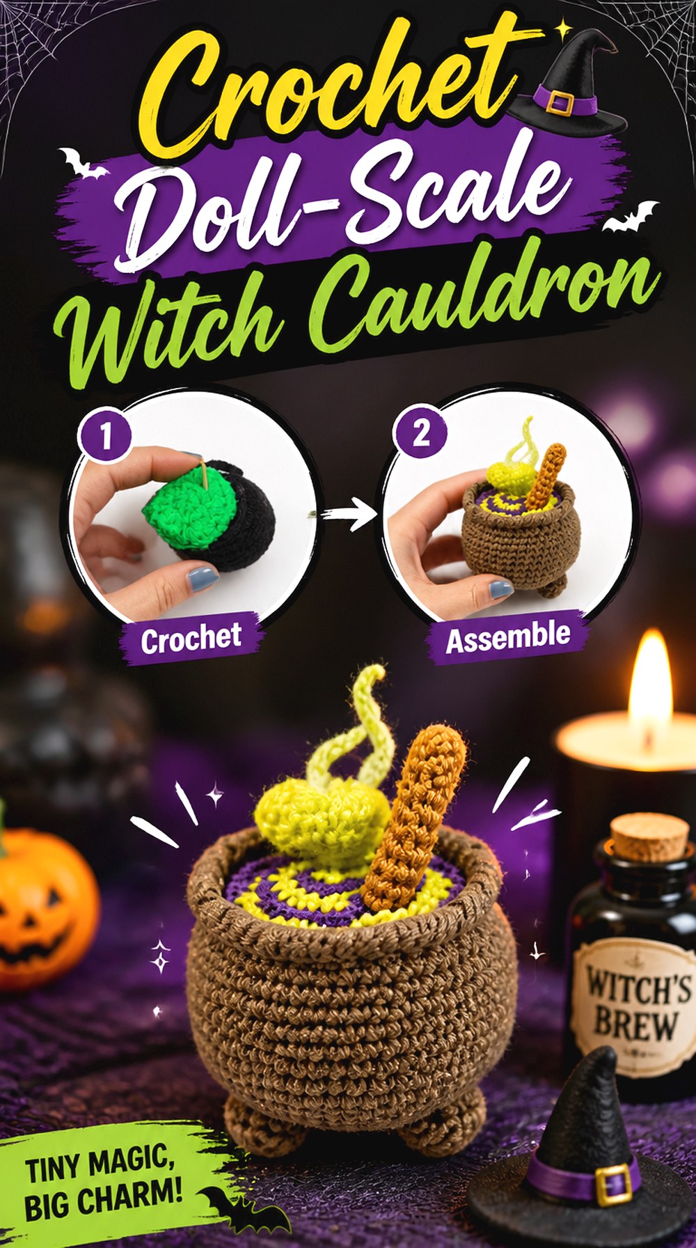 Crochet Doll Scale Witch Cauldron