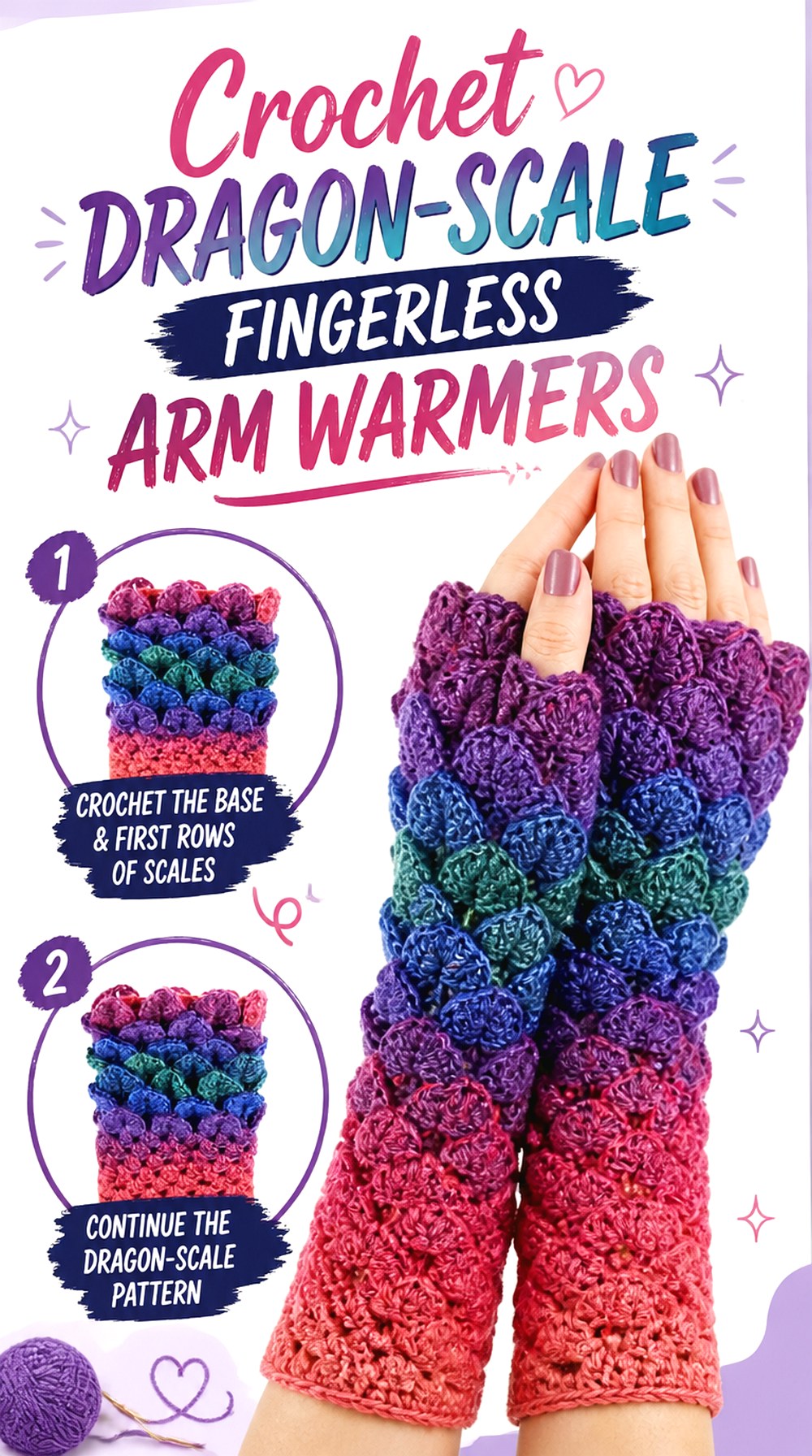 Crochet Dragon Scale Fingerless Arm Warmers