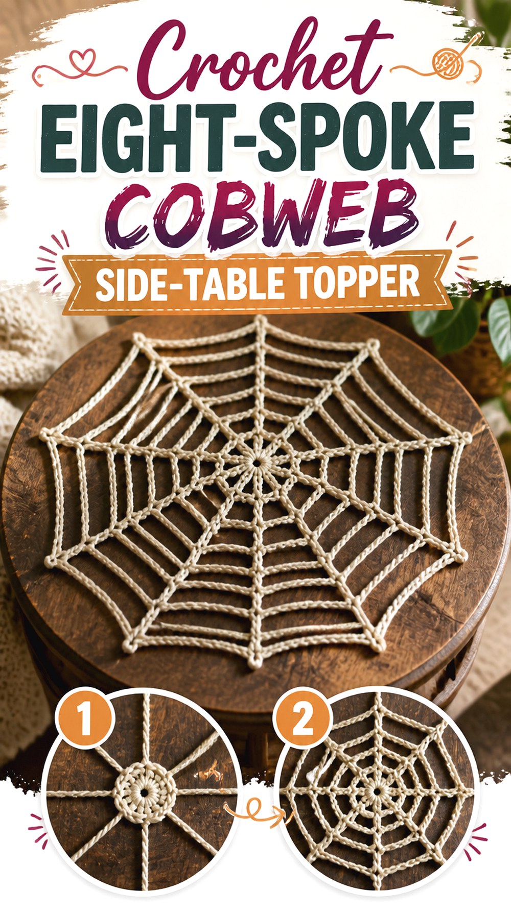 Crochet Eight Spoke Cobweb Side Table Topper