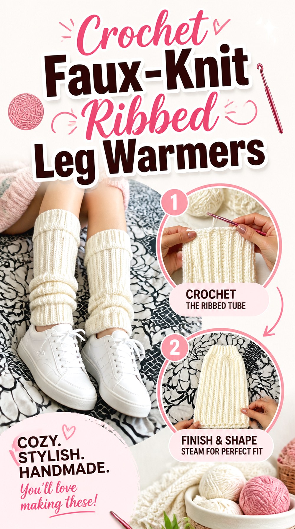Crochet Faux Knit Ribbed Leg Warmers