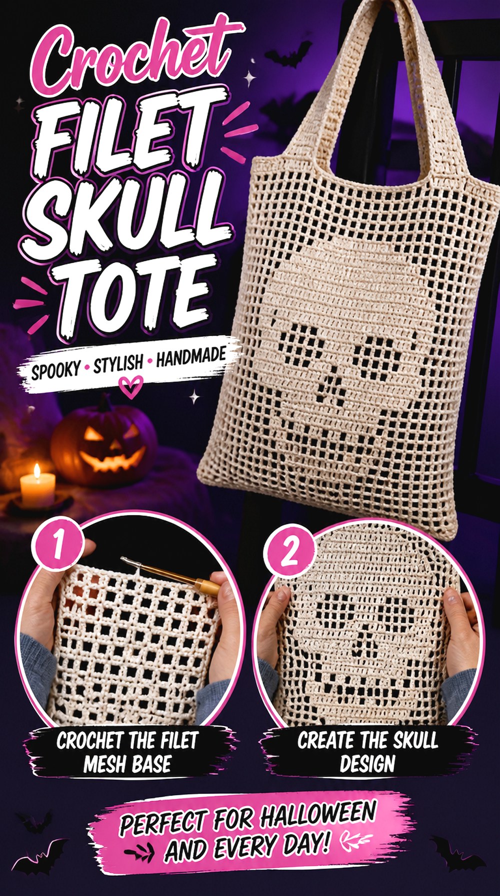 Crochet Filet Skull Tote