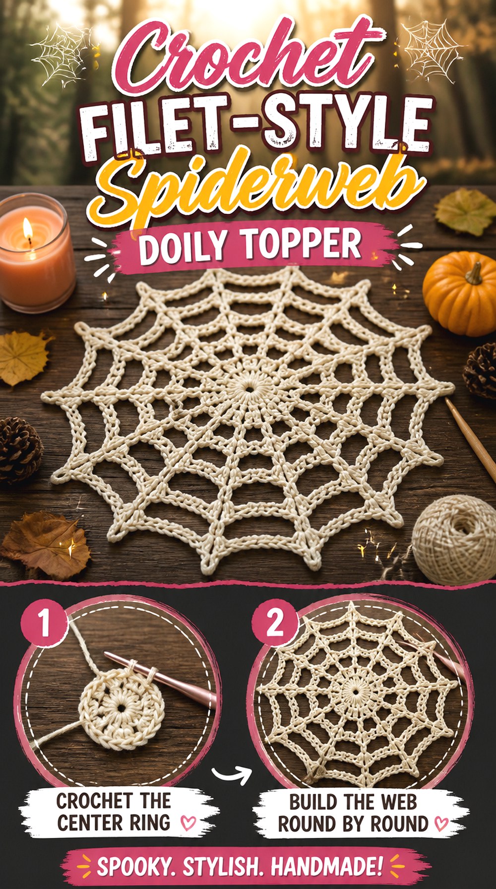 Crochet Filet Style Spiderweb Doily Topper
