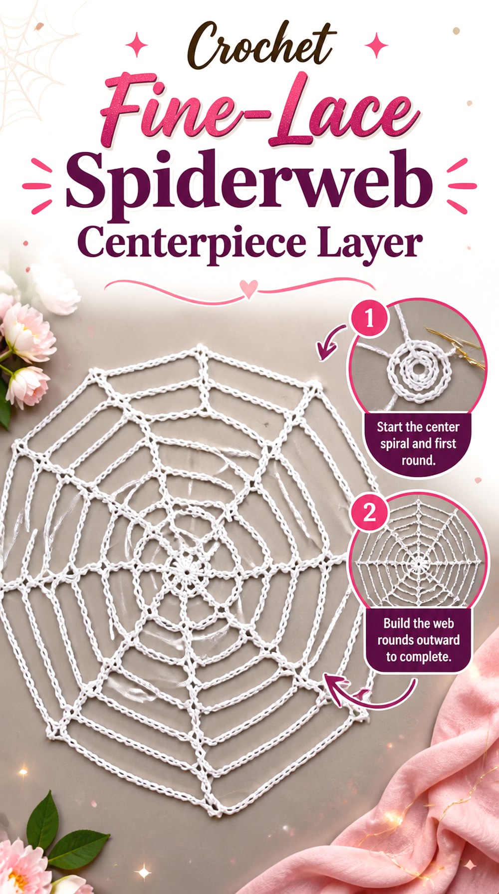 Crochet Fine Lace Spiderweb Centerpiece Layer