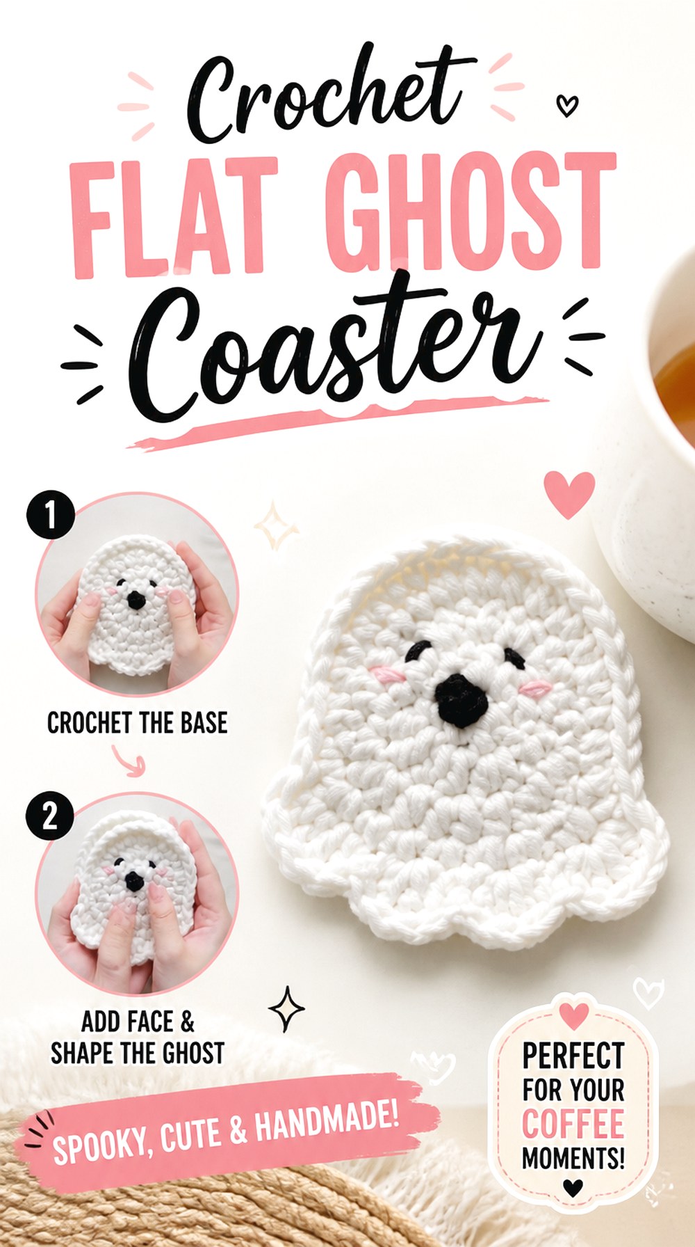 Crochet Flat Ghost Coaster