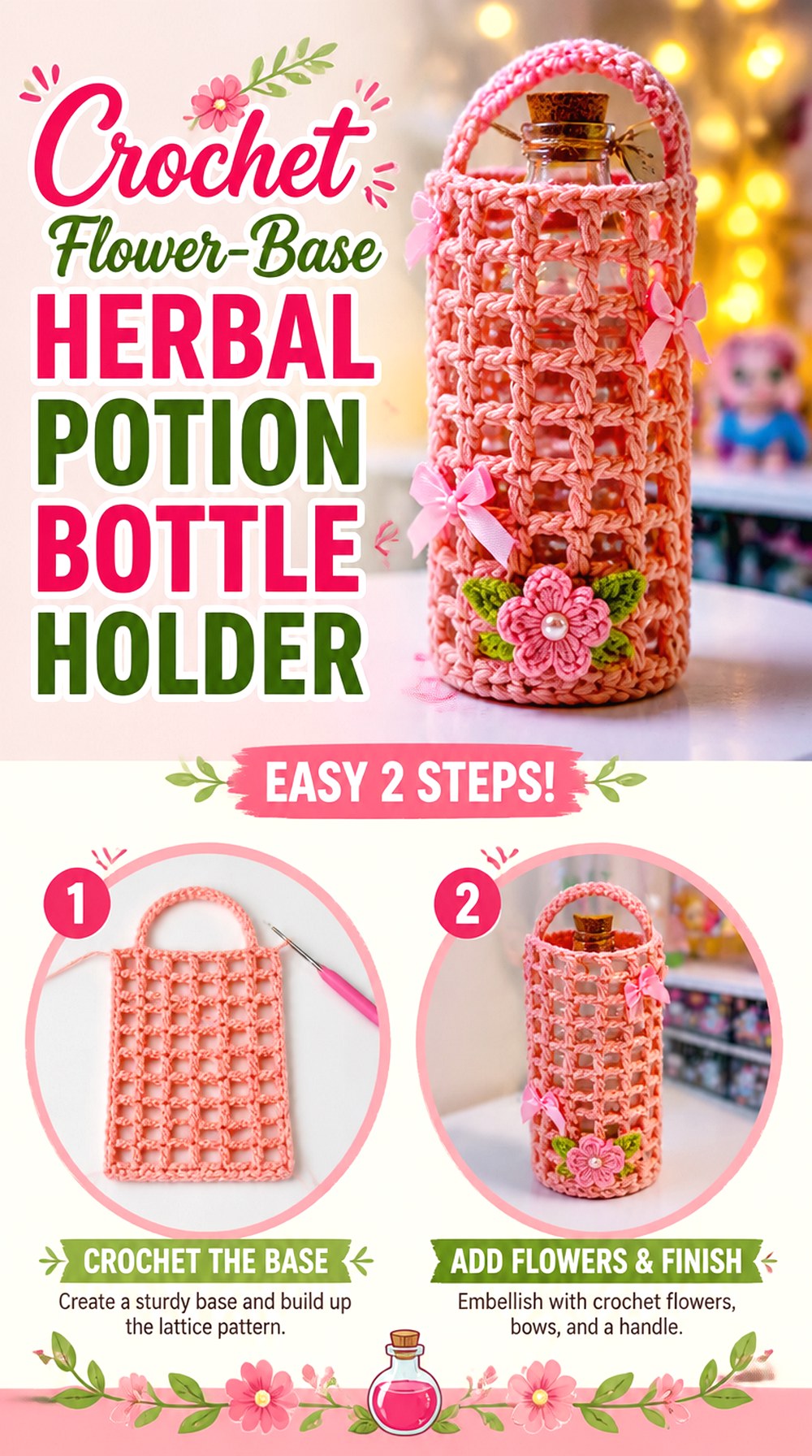 Crochet Flower Base Herbal Potion Bottle Holder