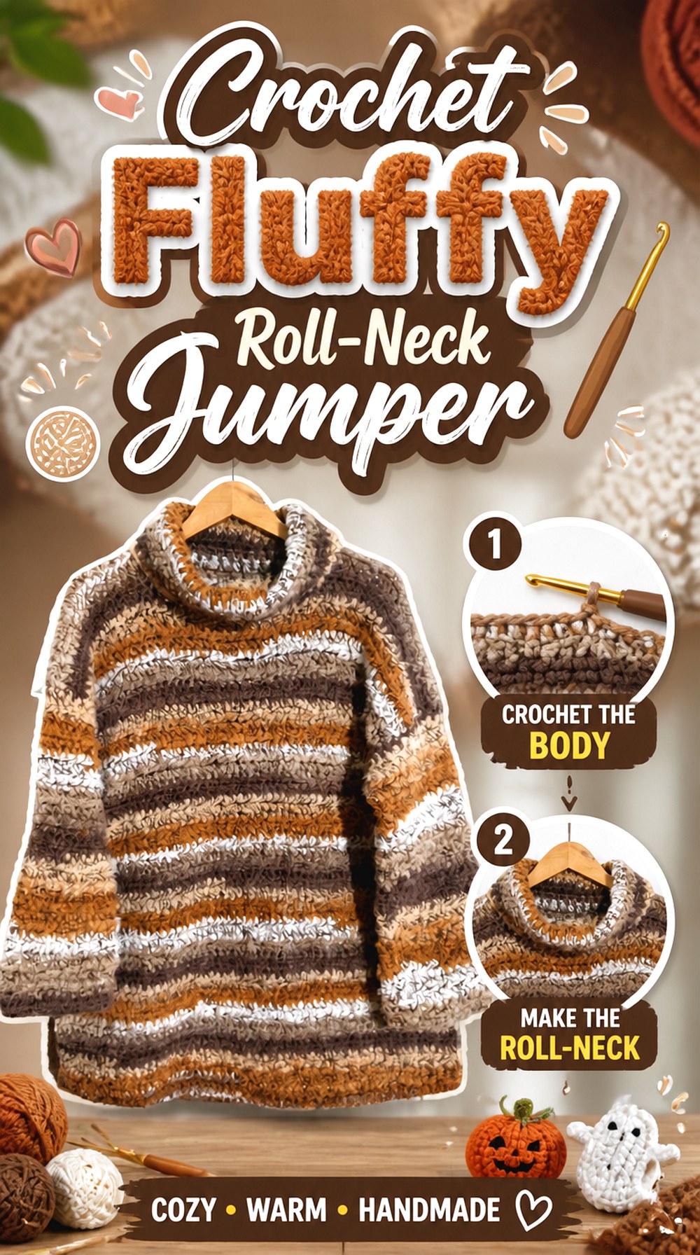 Crochet Fluffy Roll Neck Jumper