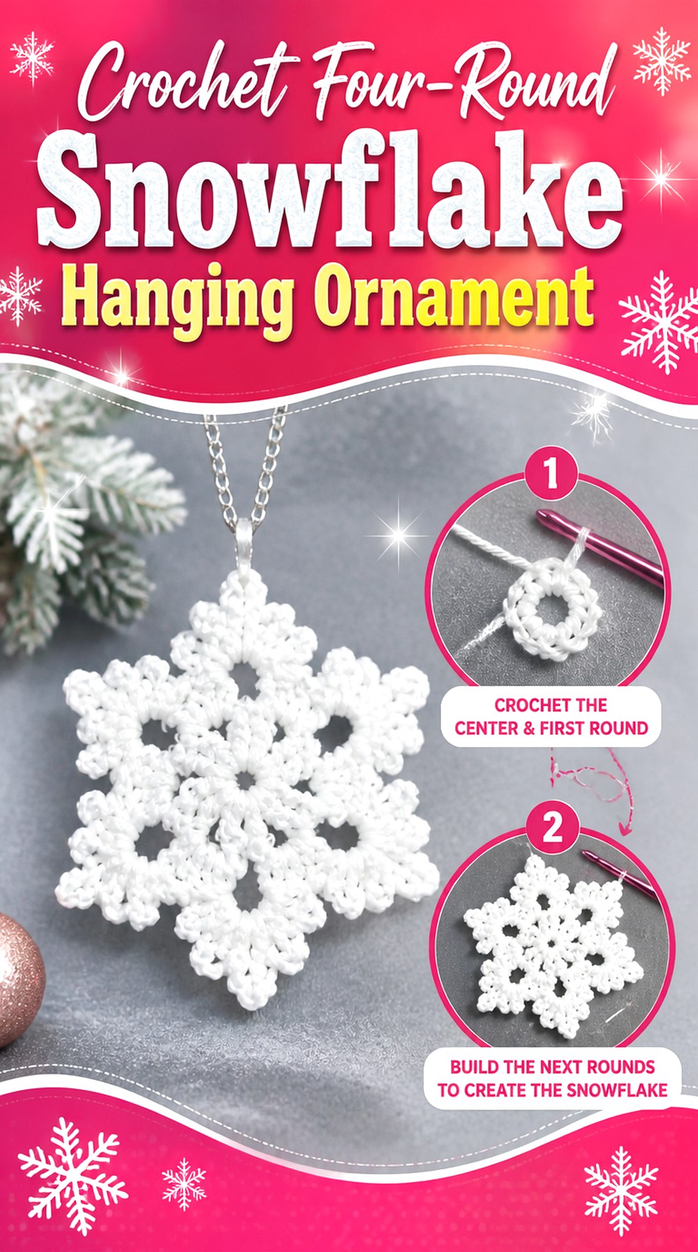 Crochet Four Round Snowflake Hanging Ornament