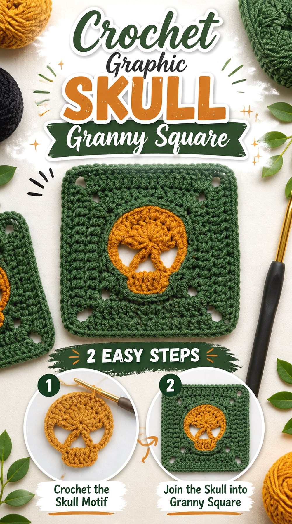 Crochet Graphic Skull Granny Square
