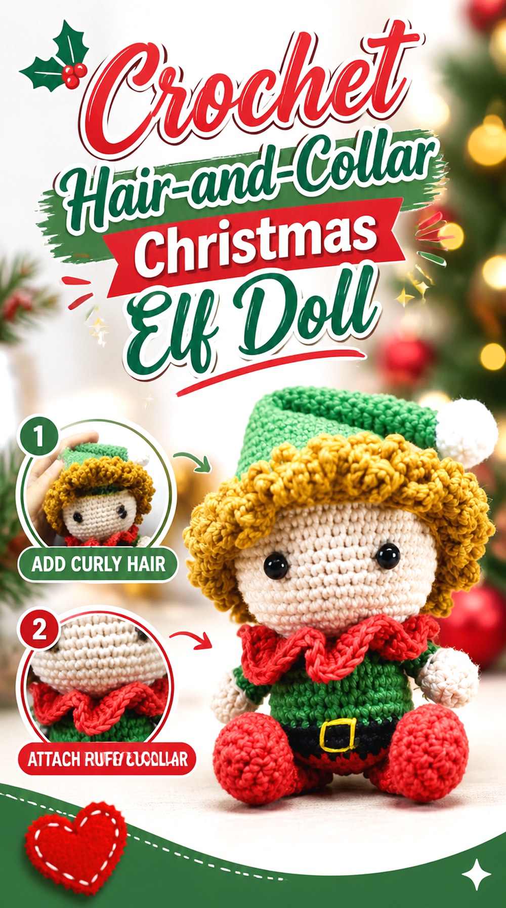 Crochet Hair and Collar Christmas Elf Doll