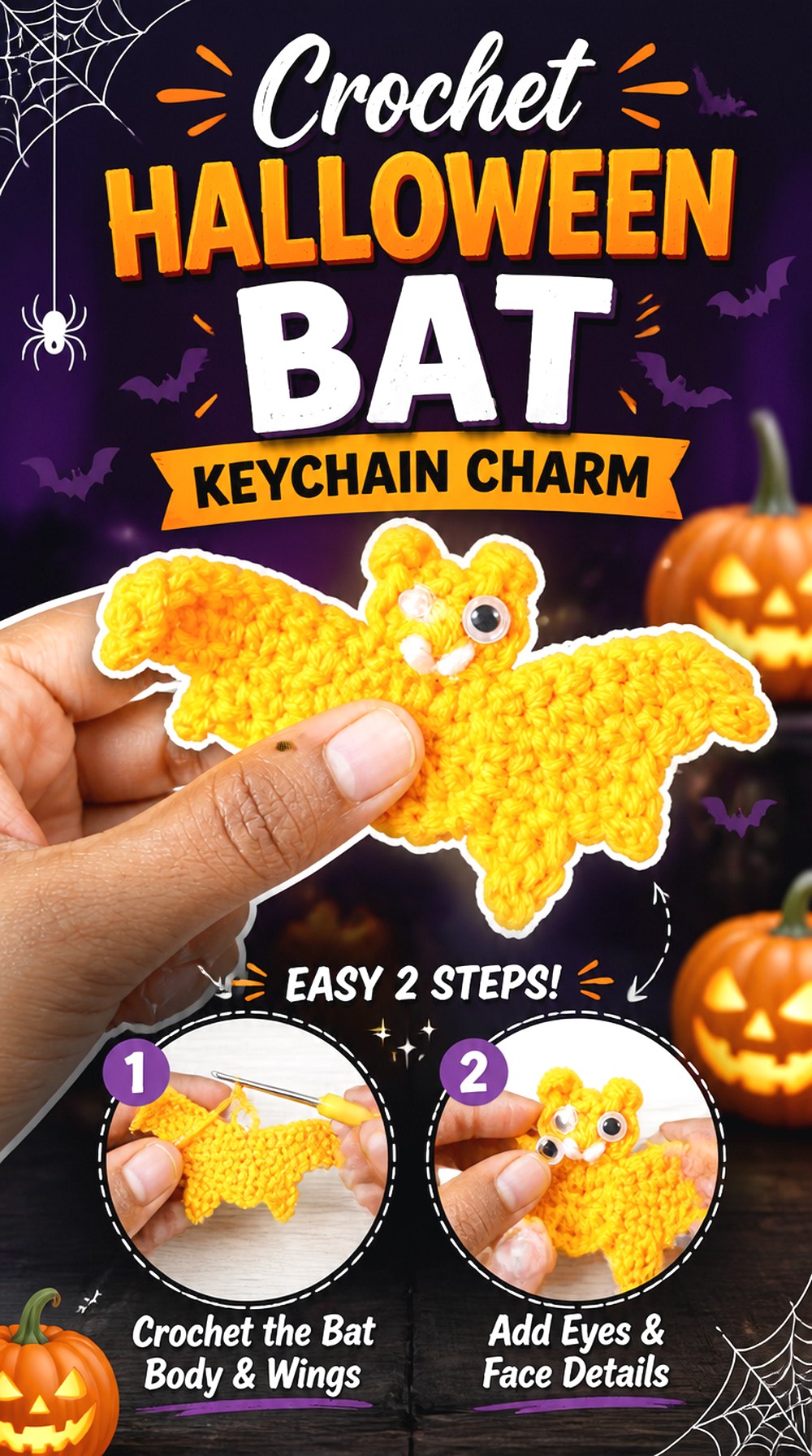 Crochet Halloween Bat Keychain Charm