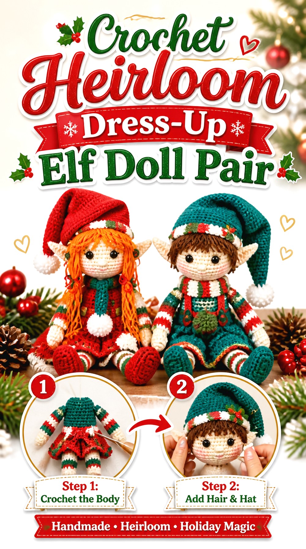 Crochet Heirloom Dress Up Elf Doll Pair