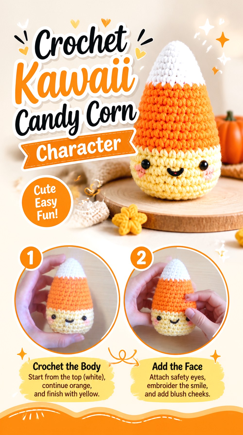Crochet Kawaii Candy Corn Character