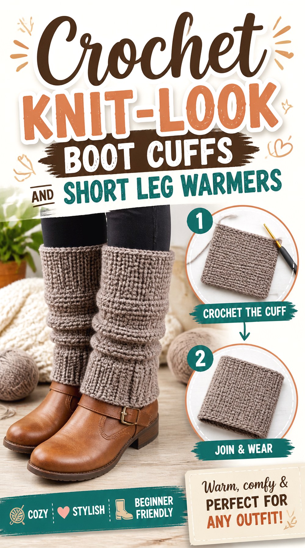 Crochet Knit Look Boot Cuffs and Short Leg Warmers