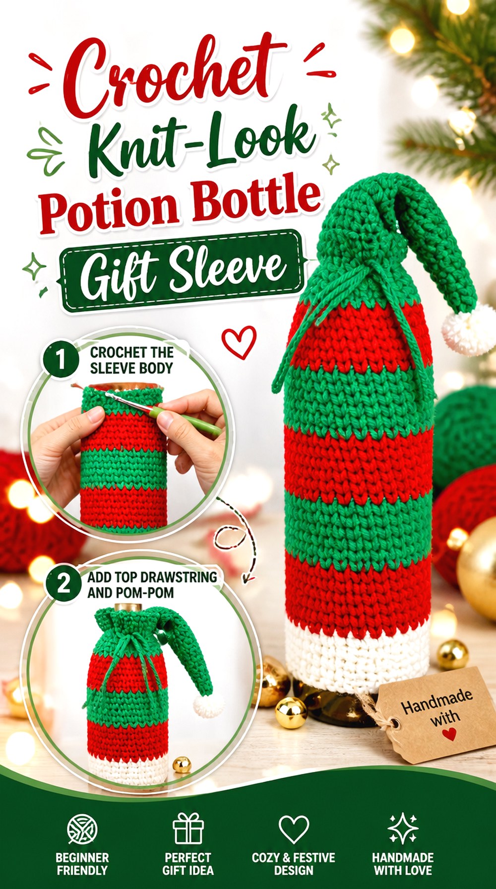 Crochet Knit Look Potion Bottle Gift Sleeve