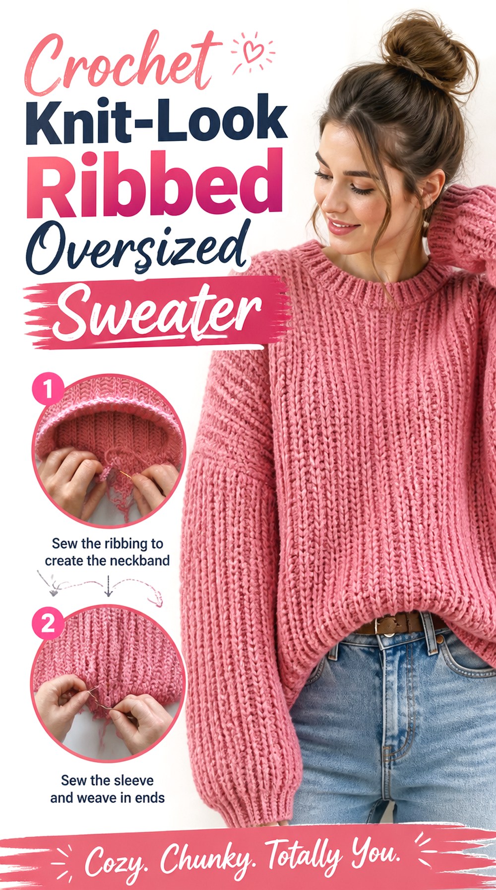 Crochet Knit Look Ribbed Oversized Sweater