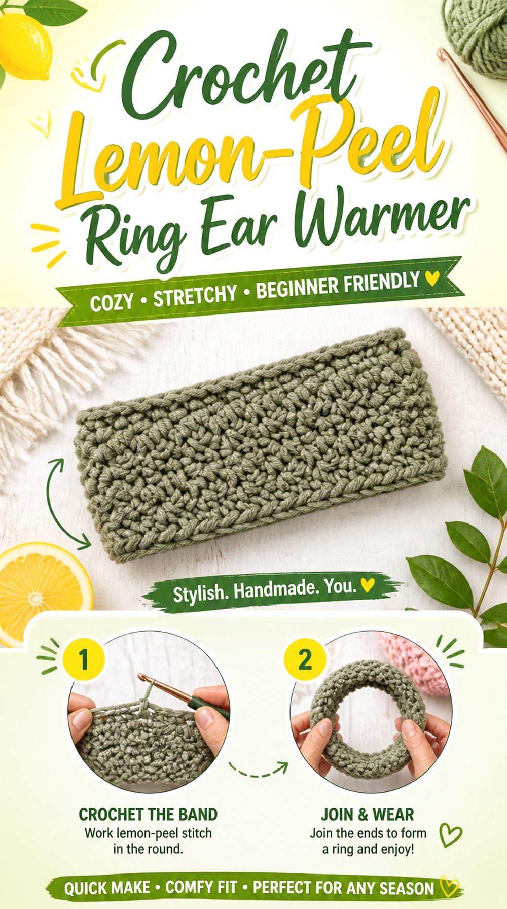 Crochet Lemon Peel Ring Ear Warmer