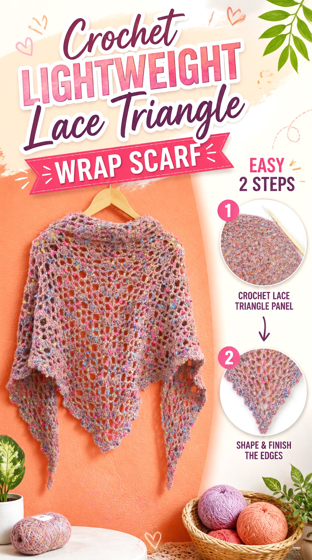 Crochet Lightweight Lace Triangle Wrap Scarf
