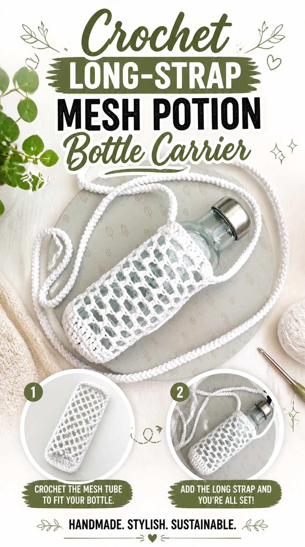 Crochet Long Strap Mesh Potion Bottle Carrier
