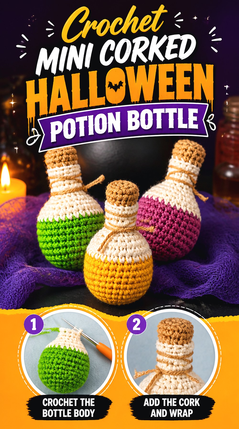 Crochet Mini Corked Halloween Potion Bottle