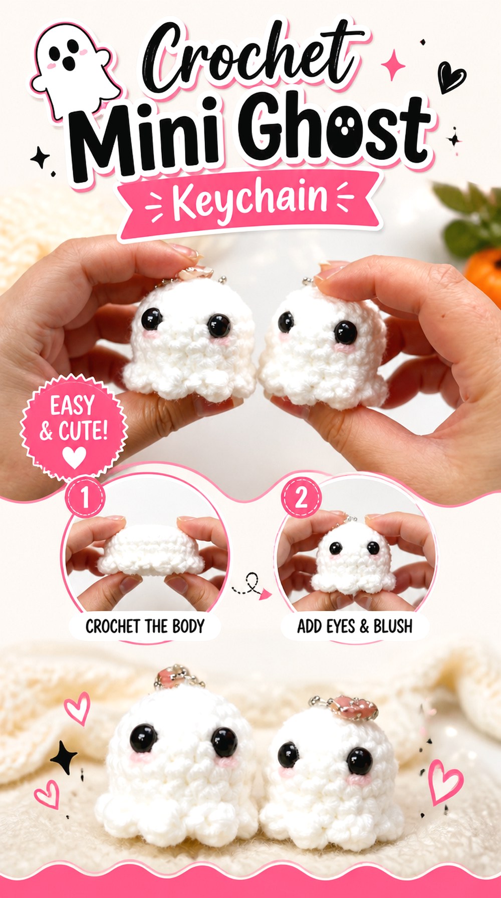 Crochet Mini Ghost Keychain