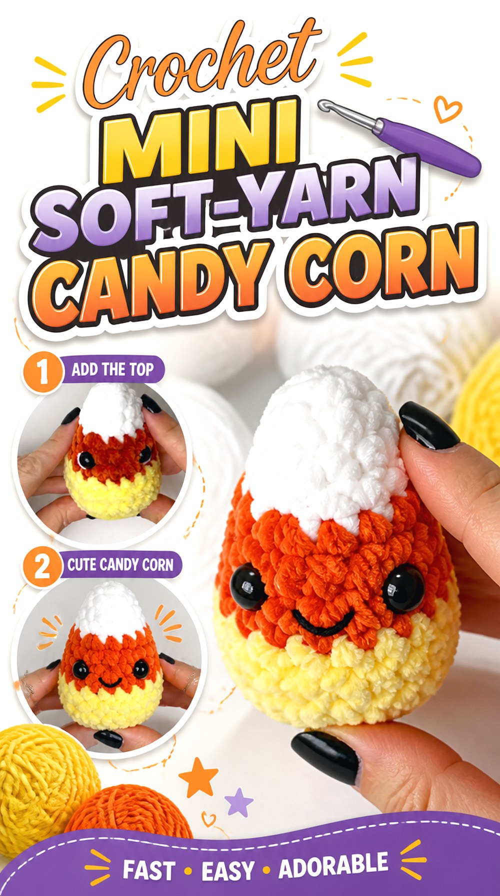 Crochet Mini Soft Yarn Candy Corn