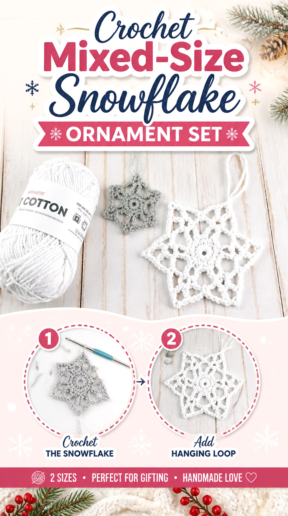Crochet Mixed Size Snowflake Ornament Set