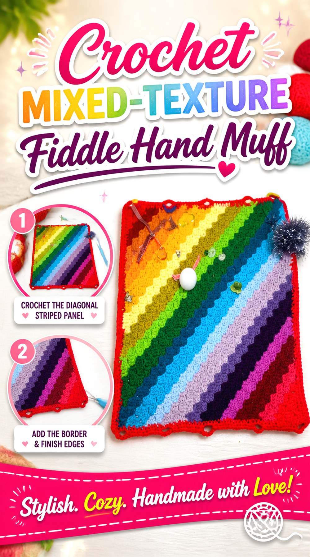 Crochet Mixed Texture Fiddle Hand Muff