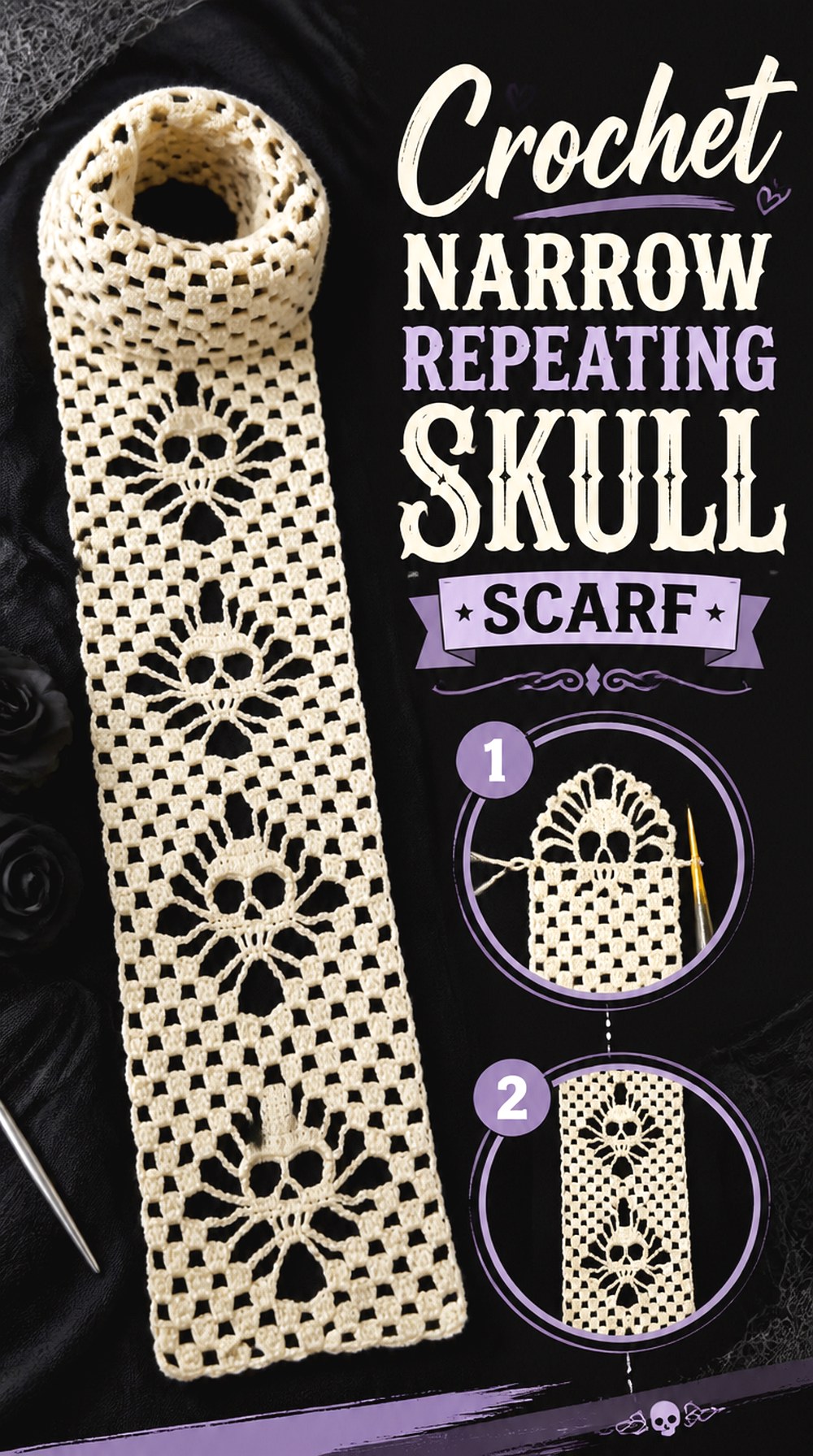 Crochet Narrow Repeating Skull Scarf