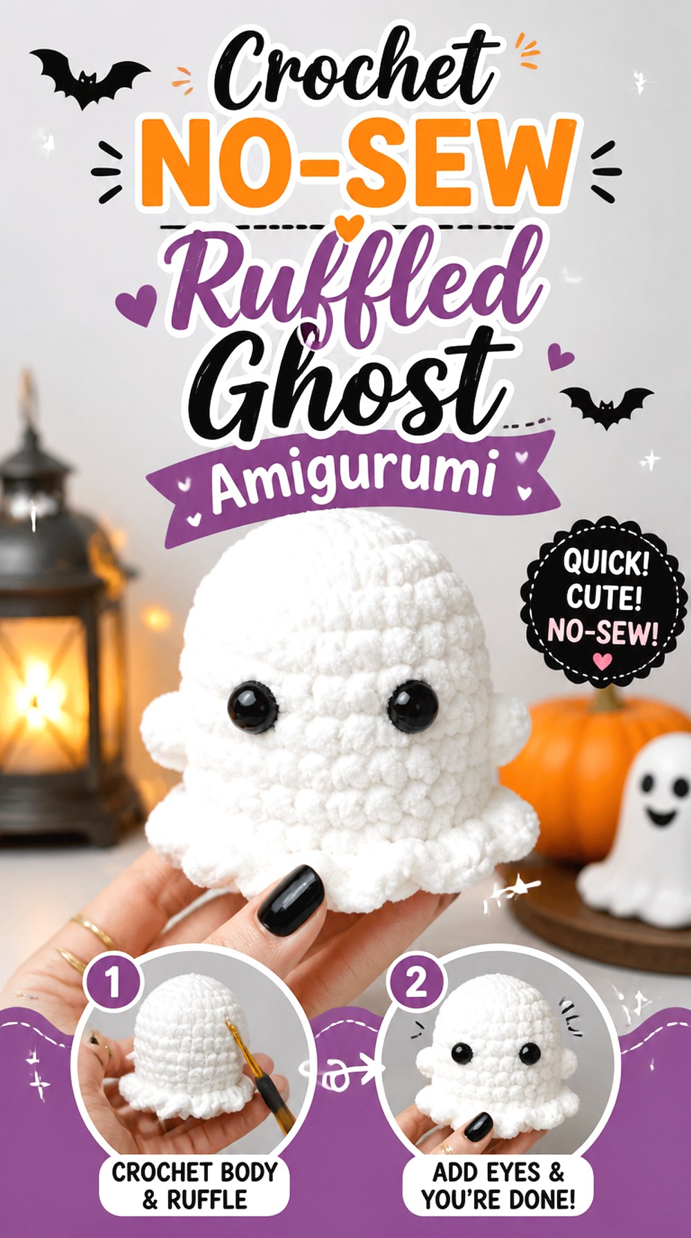 Crochet No Sew Ruffled Ghost Amigurumi
