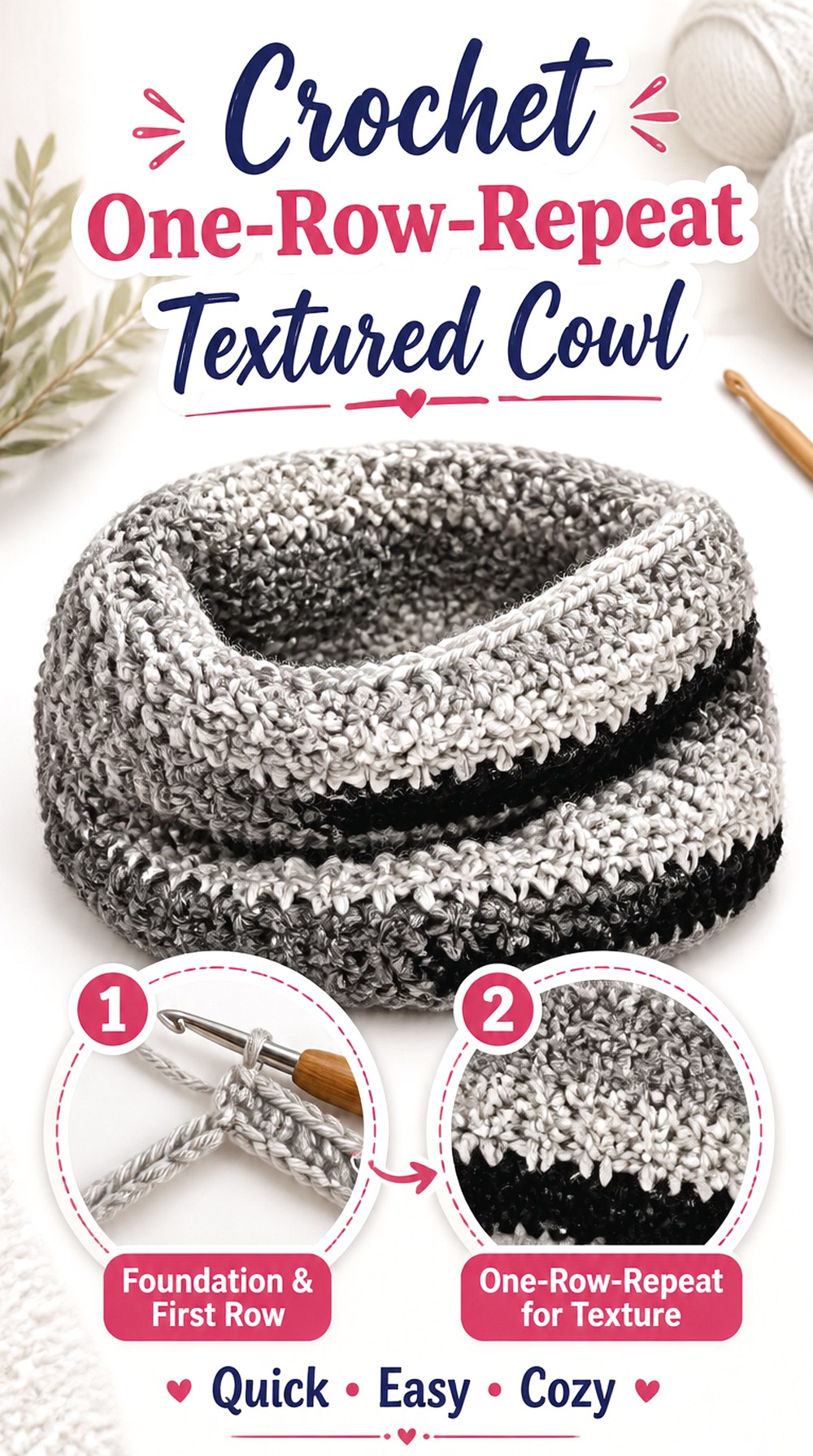 Crochet One Row Repeat Textured Cowl