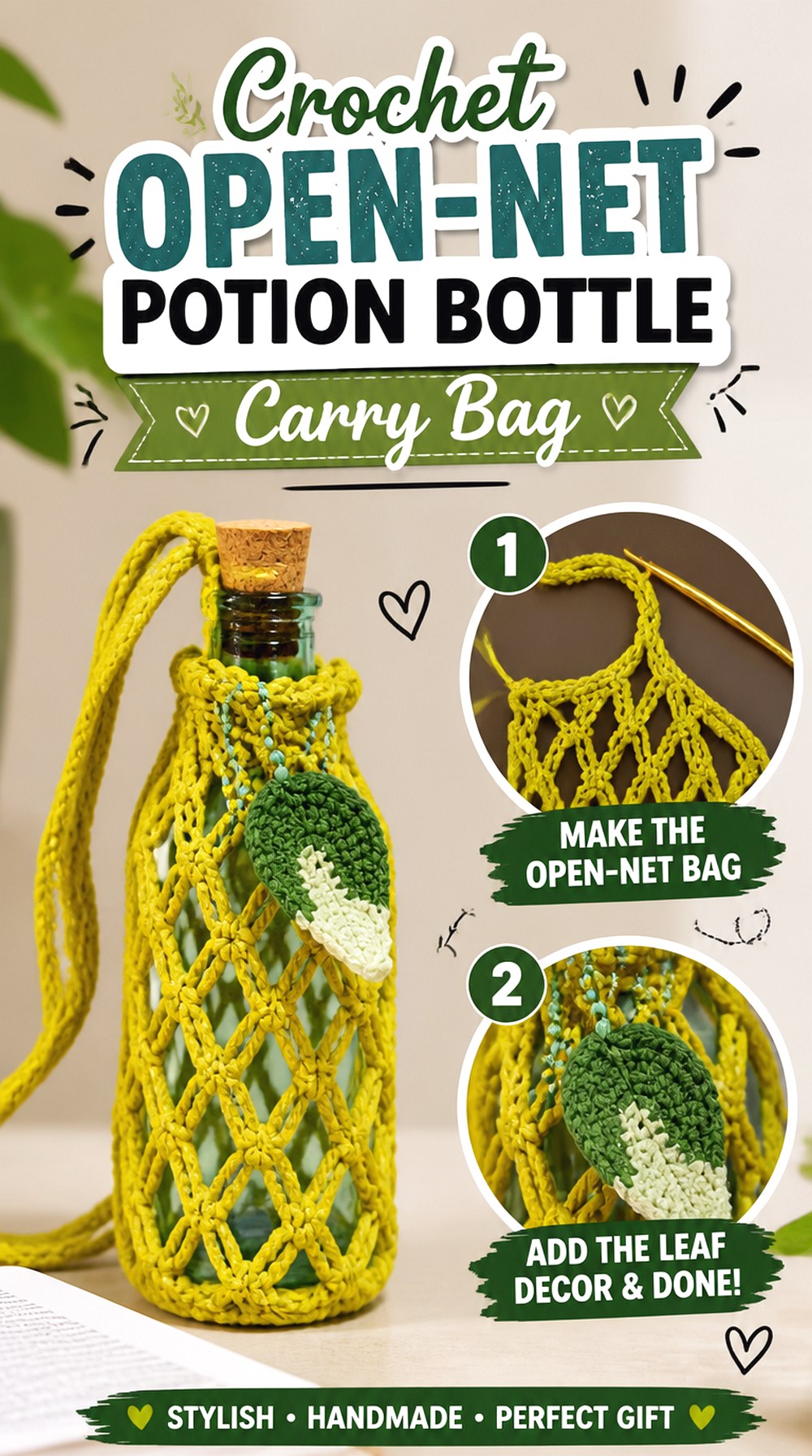 Crochet Open Net Potion Bottle Carry Bag