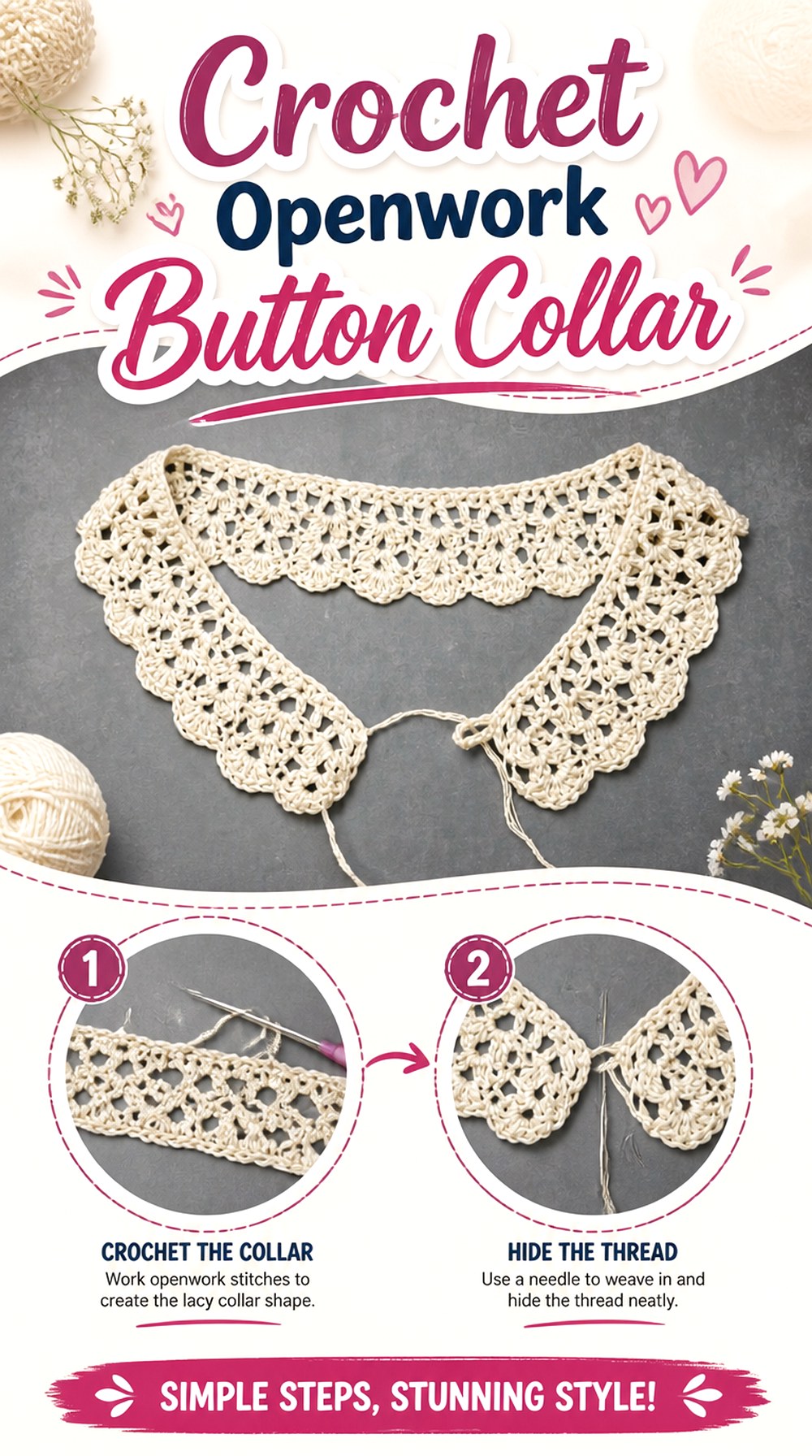 Crochet Openwork Button Collar
