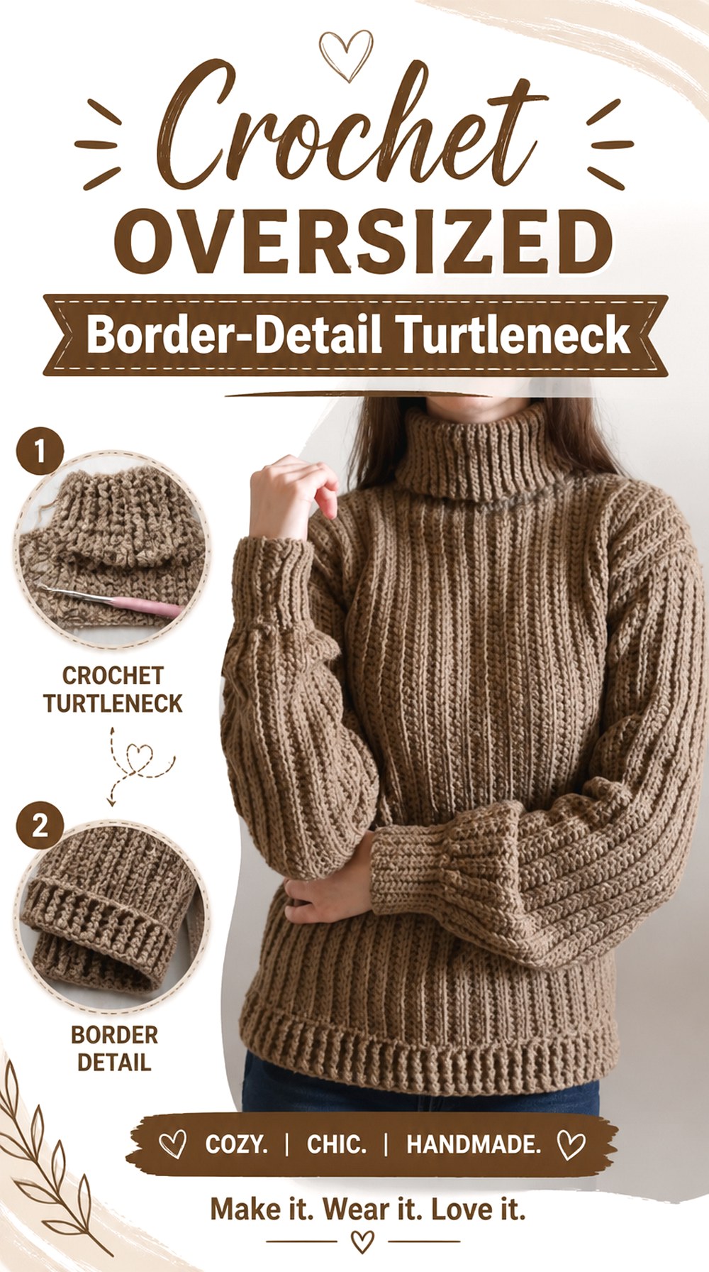 Crochet Oversized Border Detail Turtleneck