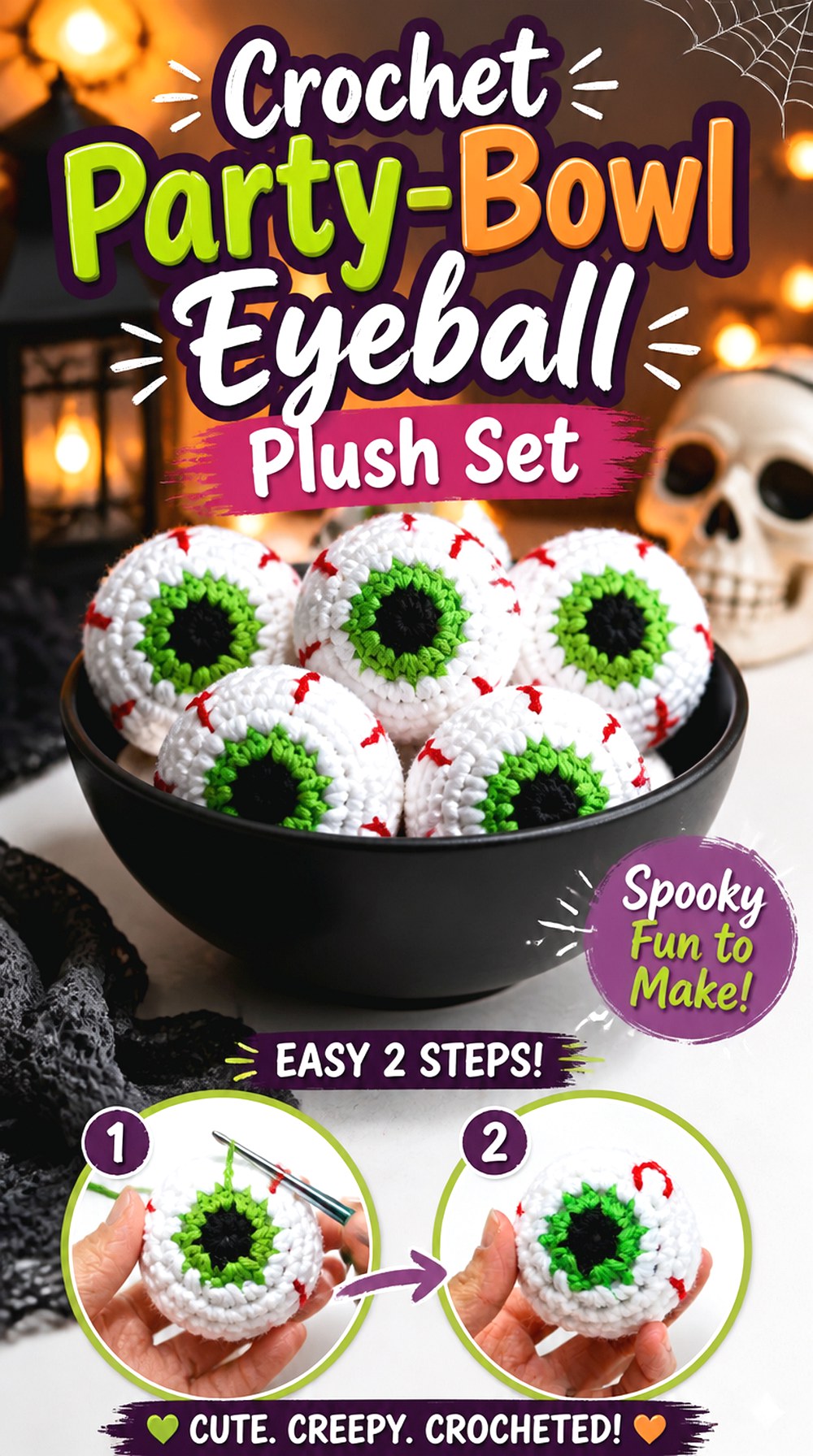 Crochet Party Bowl Eyeball Plush Set