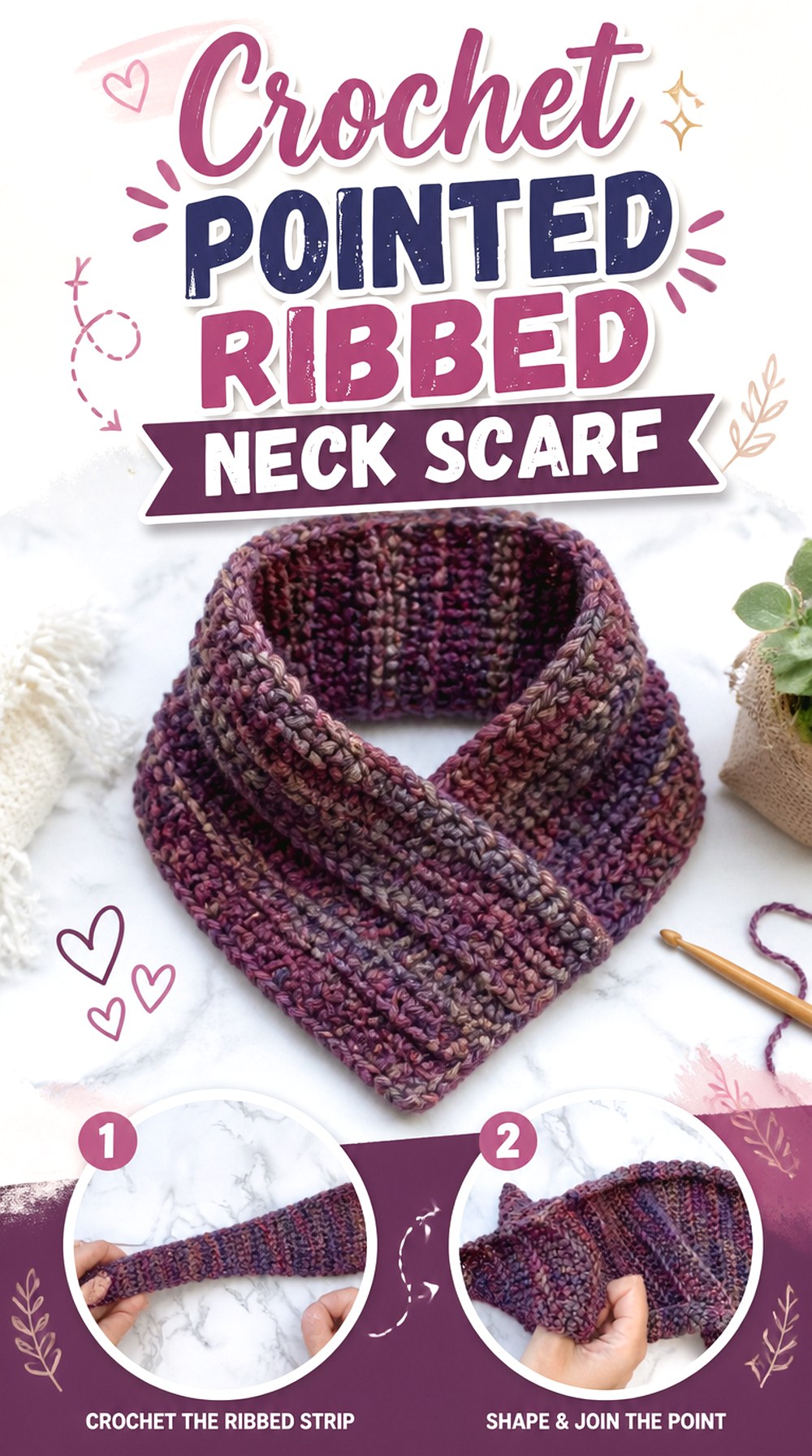 Crochet Pointed Ribbed Neck Scarf