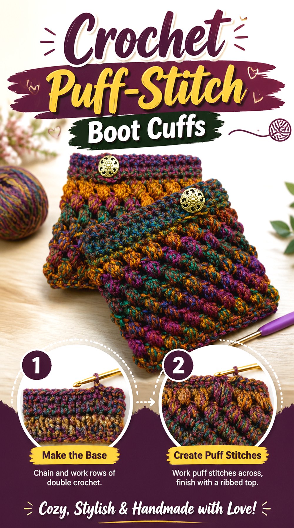Crochet Puff Stitch Boot Cuffs