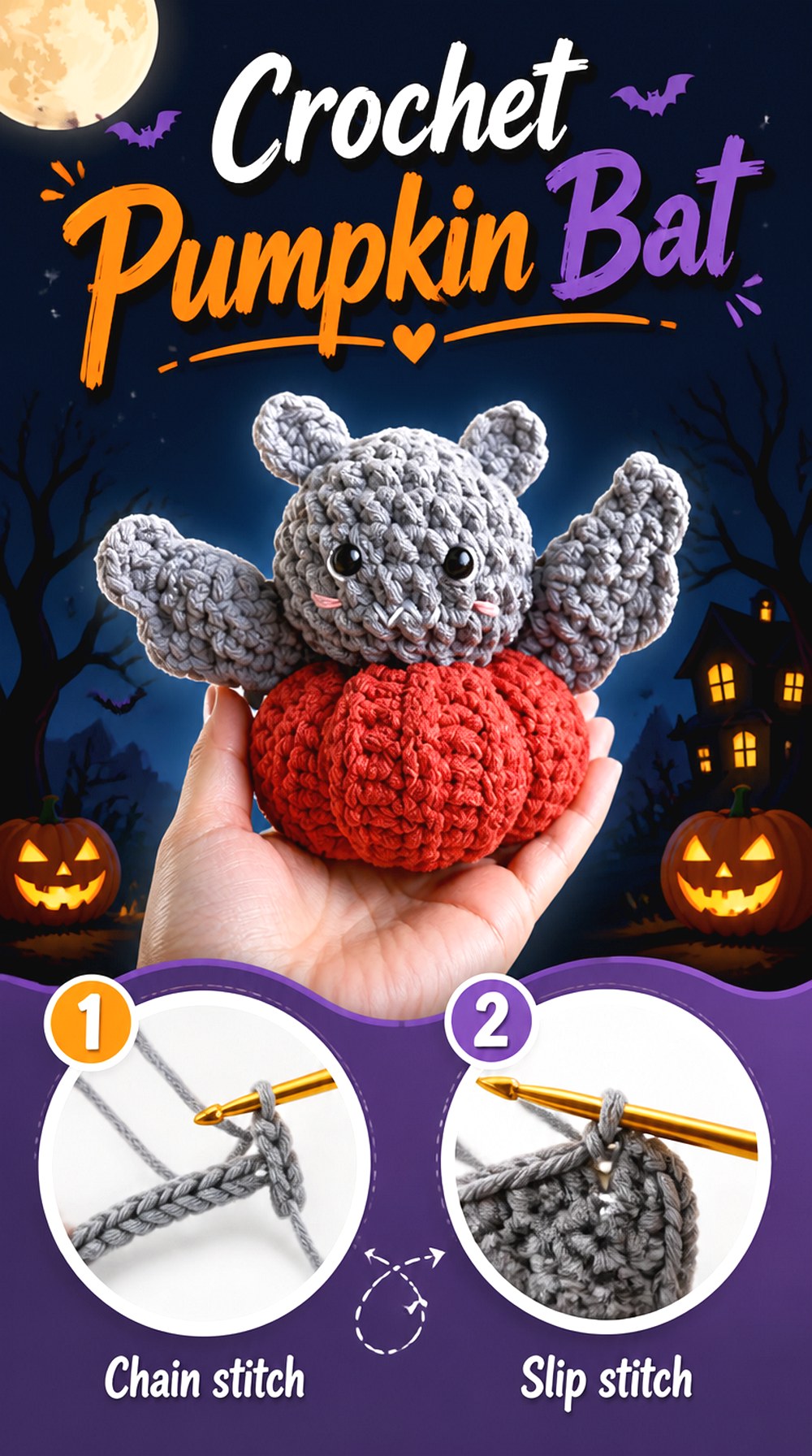 Crochet Pumpkin Bat